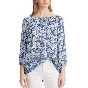 Chaps boho blue Floral Peasant Top
